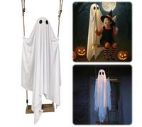 Lot de 2 décorations fantômes d'Halloween à suspendre avec télécommande réglable Décorations fantômes plus épaisses pour véranda - Arbres de cour