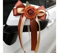 Lot de 2 décorations florales artificielles pour voiture avec ruban imitation soie pour mariage et événements festifs Orange