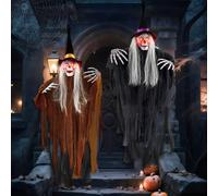 Lot de 2 décorations Halloween pour maison, 105 x 80 cm, squelette et fantôme, ornements extérieurs, yeux brillants