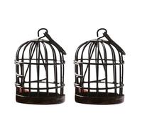 Lot de 2 décorations miniatures noires pour maison de poupée, cage à oiseaux, décoration de bureau, mini poupée miniature, décoration de jardin féérique, étagère, micro paysage, meubles et accessoires