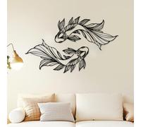 Lot de 2 décorations murales en métal noir antirouille - Décoration murale rétro en forme de poisson Feng Shui, silhouette Feng Shui, décoration murale à suspendre pour salon, intérieur ou extérieur