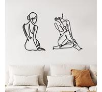Lot de 2 décorations murales minimalistes en métal abstraites femme décoration d'intérieur décoration de chambre, décoration murale moderne en métal à ligne unique art féminin pour cuisine, salle de