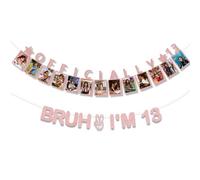 Lot de 2 décorations pour 13e anniversaire, comprenant une bannière pailletée « Bruh I'm 13 » et une bannière photo pour immortaliser les étapes de croissance, avec ficelle, pour la décoration d'une