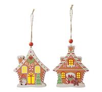 Lot de 2 décorations pour sapin de Noël, en bois, suspendues à collectionner, avec lumière, maison en panne et arbre de Noël, pour fenêtre murale, fournitures de fête de Noël à la maison