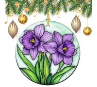 Lot de 2 décorations rondes à suspendre en vitrail en forme de jonquille pour sapin de Noël, 7,2 cm