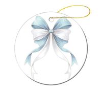 Lot de 2 décorations rondes à suspendre pour sapin de Noël avec longues queues de ruban Blanc et bleu glacier 7,2 cm