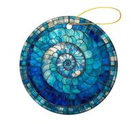 Lot de 2 décorations rondes à suspendre pour sapin de Noël en verre teinté bleu avec accents blancs, 7,2 cm