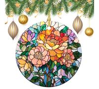 Lot de 2 décorations rondes à suspendre pour sapin de Noël en verre vitrail double face 7,2 cm
