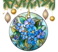 Lot de 2 décorations rondes à suspendre pour sapin de Noël en vitrail - 7,2 cm - Bleu