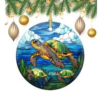 Lot de 2 décorations rondes à suspendre pour sapin de Noël en vitrail avec trois tortues 7,2 cm