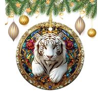 Lot de 2 décorations rondes à suspendre pour sapin de Noël en vitrail Blanc 7,2 cm