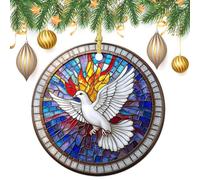 Lot de 2 décorations rondes à suspendre pour sapin de Noël en vitrail Blanc 7,2 cm