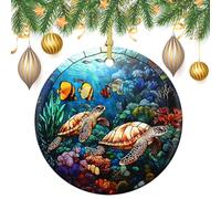 Lot de 2 décorations rondes à suspendre pour sapin de Noël en vitrail double face 7,2 cm