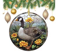 Lot de 2 décorations rondes à suspendre pour sapin de Noël en vitrail Jaune oie 7,2 cm