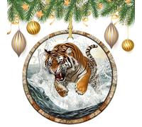 Lot de 2 décorations rondes à suspendre pour sapin de Noël en vitrail Motif tigre sautant hors de l'eau 7,2 cm