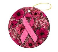 Lot de 2 décorations rondes à suspendre pour sapin de Noël Motif cancer du sein 7,2 cm