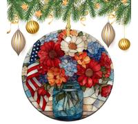 Lot de 2 décorations rondes à suspendre pour sapin de Noël Motif drapeau américain Bleu 7,2 cm