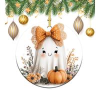 Lot de 2 décorations rondes à suspendre pour sapin de Noël Motif fantôme portant un grand nœud d'Halloween 7,2 cm