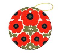 Lot de 2 décorations rondes à suspendre pour sapin de Noël Motif fleurs rouges modernes du milieu du siècle 7,2 cm