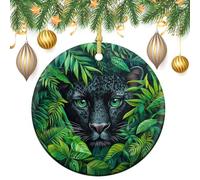 Lot de 2 décorations rondes à suspendre pour sapin de Noël Motif léopard à travers les feuilles vertes 7,2 cm