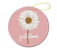 Lot de 2 décorations rondes à suspendre pour sapin de Noël Motif marguerite blanche avec mots Just Bloom Rose 7,2 cm