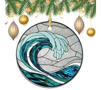 Lot de 2 décorations rondes à suspendre pour sapin de Noël Motif vagues 7,2 cm