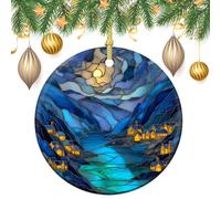 Lot de 2 décorations rondes à suspendre pour sapin de Noël Motif village de montagne 7,2 cm