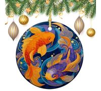 Lot de 2 décorations rondes à suspendre pour sapin de Noël Orange et bleu 7,2 cm