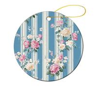 Lot de 2 décorations rondes à suspendre pour sapin de Noël vintage Motif floral Bleu poudré Crème 7,2 cm