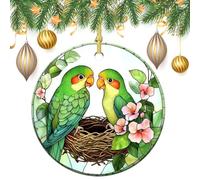 Lot de 2 décorations rondes double face à suspendre en vitrail pour sapin de Noël 2 perroquets 7,2 cm