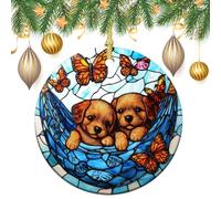 Lot de 2 décorations rondes double face à suspendre en vitrail pour sapin de Noël Marron 7,2 cm