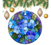 Lot de 2 décorations rondes double face à suspendre pour sapin de Noël en vitrail Bleu 7,2 cm
