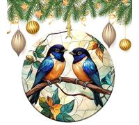Lot de 2 décorations rondes double face en vitrail à suspendre pour sapin de Noël Bleu 7,2 cm