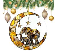 Lot de 2 décorations rondes double face en vitrail pour sapin de Noël Motif famille d'éléphants 7,2 cm