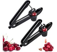 Lot de 2 dénoyauteurs de cerises en acier inoxydable avec poussoir à main, gadget de cuisine multi-usage pour cerise, jujube, olive, etc