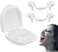 Lot de 2 dents de vampire rétractables pour Halloween - Dents de vampire effrayantes en plastique - Fausses dents d'horreur blanches pour accessoires de fête cosplay