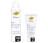Lot de 2 Déodorants pour Tout le Corps - Lavande & Camomille - Anti Odeurs et Traces Blanches - Conçu pour les Peaux Sensibles - 1 Spray 150ml & 1 Crème 75ml
