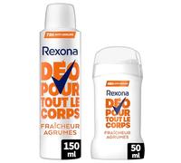 Lot de 2 Déodorants pour Tout le Corps Rexona - 72h de Protection - Fraîcheur Agrumes - 1 Spray 150ml & 1 Stick 50ml