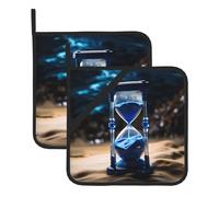 Lot de 2 Dessous-de-Plat carrés isolants à Motif « Le Passage du Temps » avec Une Corde de Suspension latérale Pratique pour Un Rangement Facile