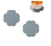 Lot de 2 dessous de plat en silicone résistant à la chaleur en forme de trèfle à fleurs - Antidérapants - Pour casserole, poêle, assiette, protège-poêle, dessous de verre (gris)