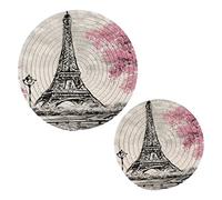 Lot de 2 dessous de plat résistants à la chaleur - Motif Tour de Paris - Antidérapants - Pour cuisines - En fil de coton pur tissé - Pour plats chauds, casseroles, bols, théières, maniques