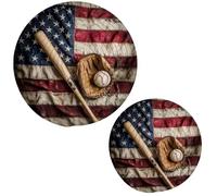 Lot de 2 dessous de plat tissés pour cuisine, vieux drapeau des États-Unis, baseball et gant en coton, dessous de verre, dessous de verre, décoration pour cuisine, pâtisserie, plat, casserole, bol et