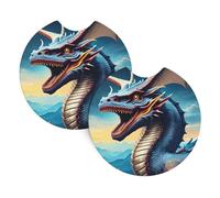 Lot de 2 dessous de verre à imprimé dragon rugissant pour voiture, décoration d'intérieur, protection de table, 6,9 cm de diamètre