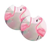 Lot de 2 dessous de verre à imprimé flamant rose - Pour décoration d'intérieur - 6,9 cm de diamètre