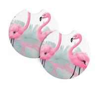 Lot de 2 dessous de verre à imprimé flamant rose pour voiture, décoration d'intérieur, protection de table, 6,9 cm de diamètre