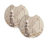 Lot de 2 dessous de verre AEKGOHP Coastal Fishing Net Shell Printing Inodores pour tous les porte-gobelets standard, parfaits pour les voitures, camions, SUV - 6,9 cm