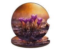 Lot de 2 dessous de verre antidérapants et absorbants pour voiture Motif crocus Violet 6,6 cm