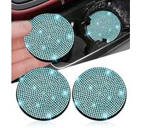 Lot de 2 dessous de verre bling pour voiture - 7 cm - Antidérapants et résistants aux chocs - Universels - Tendance - Avec strass - Pour intérieur de voiture - Pour femme - Bleu marine