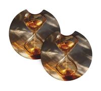 Lot de 2 dessous de verre BROLEO doré avec impression sablier sans odeur pour tous les porte-gobelets standard, parfaits pour les voitures, camions, SUV - 6,9 cm
