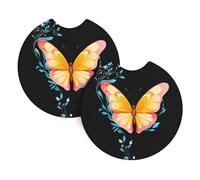 Lot de 2 dessous de verre BROLEO papillon entrelacé avec vignes Impression inodore pour tous les porte-gobelets standard, parfaits pour les voitures, camions, SUV - 6,9 cm